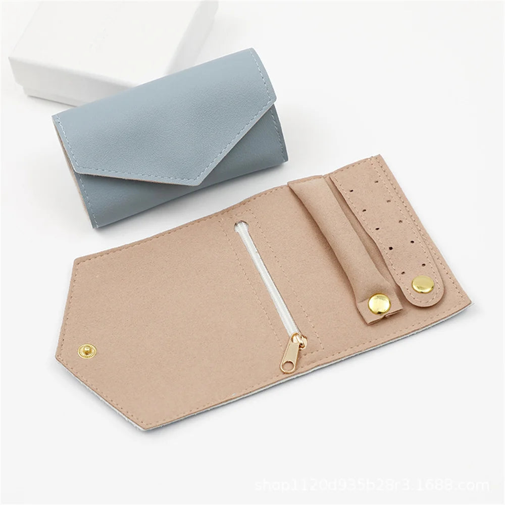 Portable Jewelry Organizer Bag for Women Travel Multi-functional Earrings Ring Necklace Storage Bag PU Creative Jewelry Roll Oasis Select Light blue