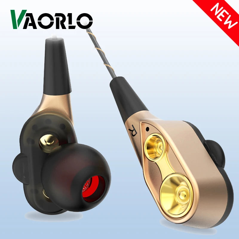 Double Moving Coil Headphones 3.5mm AUX With Mic Dynamic Headset In-Ear Music Gaming Sport Earbuds Bass Surround Shocking Sound Oasis Select