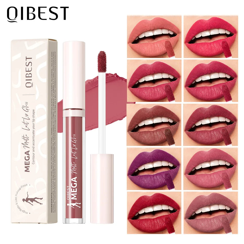 QIBEST 24 Colors Matte Lipgloss Waterproof Lasting Liquid Lipstick Nude Purple Lip Tint Makeup Lip Glaze Cosmetics Red Lip Stain Oasis Select