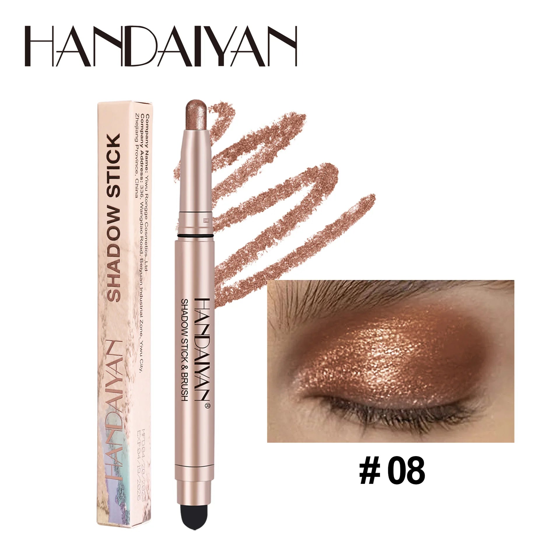 HANDAIYAN 12-Color Waterproof Shimmer Eyeshadow Stick + Brush