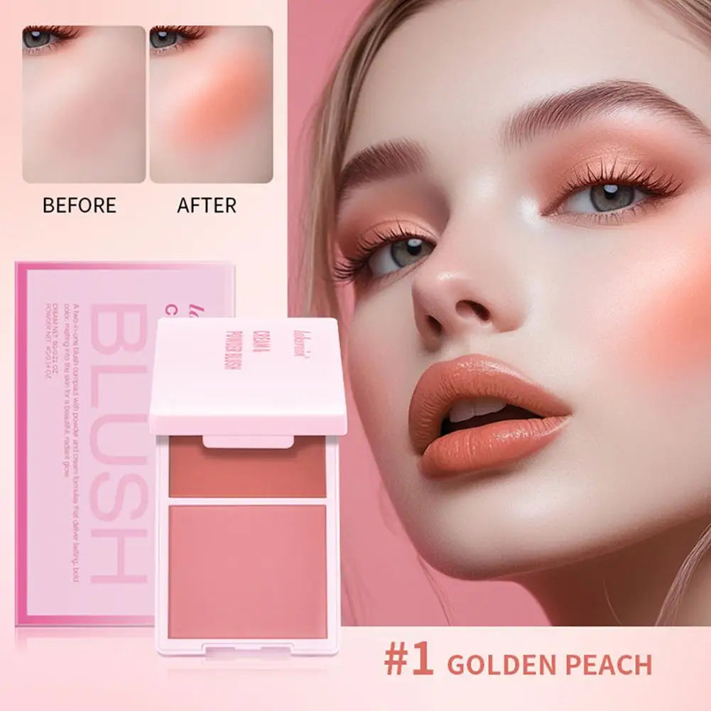 Dual Cream & Powder Blush Palette – Peach Pink, Long-Lasting