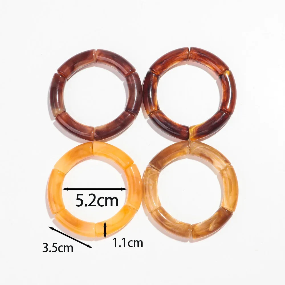 Fashion Acrylic 4PCS/Set Resin Amber Bamboo Bead Elastic Bracelet Bangles Tube Beads Handmake 2024 Trendy Designer Bracelet Set Oasis Select