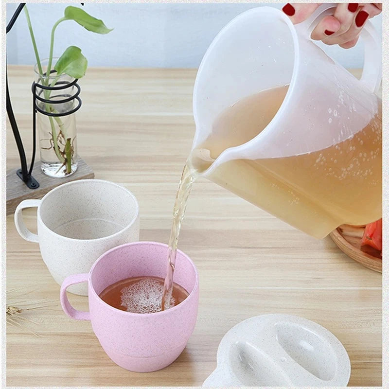4pcs Reusable Eco Friendly Plastic Biodegradable Wheat Straw Cup Drinking Cup Set Drinking Kettle Portable Kettle Set Picnic Oasis Select