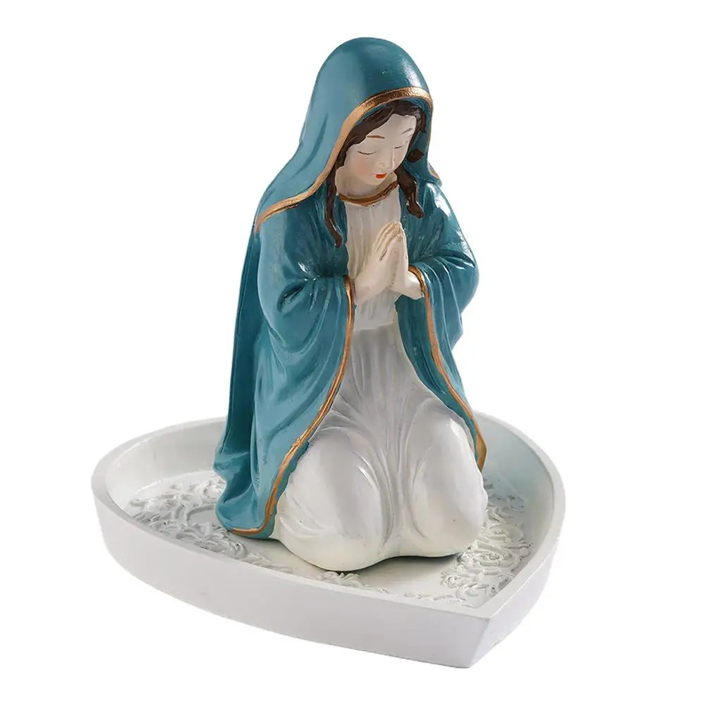 Virgin Mary Resin Rosary Holder Statue | Prayer Bead Tray
