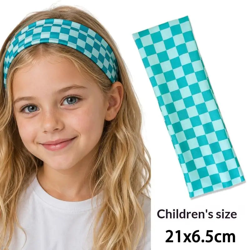 1PC Checkerboard Elastic Headbands For Women Fashionable Sports Sweat-Absorbent Hairbands For Yoga Fitness & Daily Makeup Use Oasis Select A8