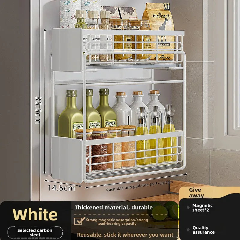 Refrigerator rack Multifunctional washing machine storage rack Refrigerator side hanger Free installation pull-out rack Oasis Select White
