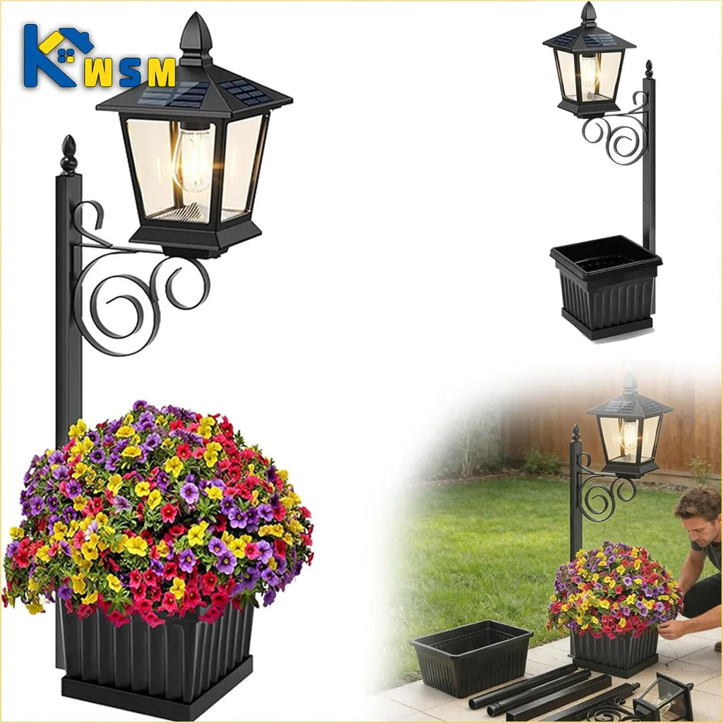Solar Lamppost with Planter – IP65 Waterproof Outdoor Garden Light