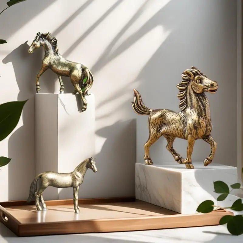 Miniature Bronze Brass Horse Figurine Sculpture Animal Statue Pure Copper Desktop Decoration Artwork for Home Decor Oasis Select