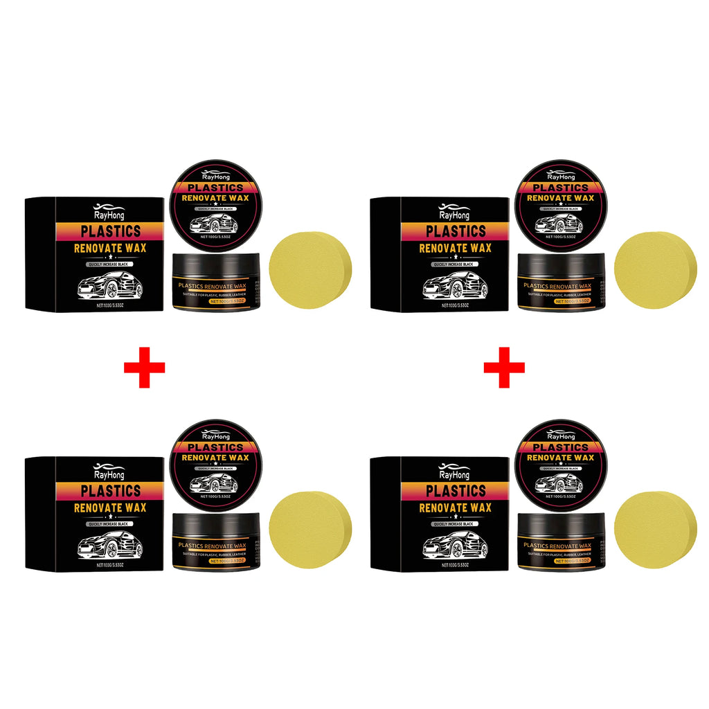 Car Plastic Renovate Wax with Sponge Car Plastic & Rubber Restorer Black Trim Revitalizer for Interior/Exterior, UV Protection Oasis Select 4pcs