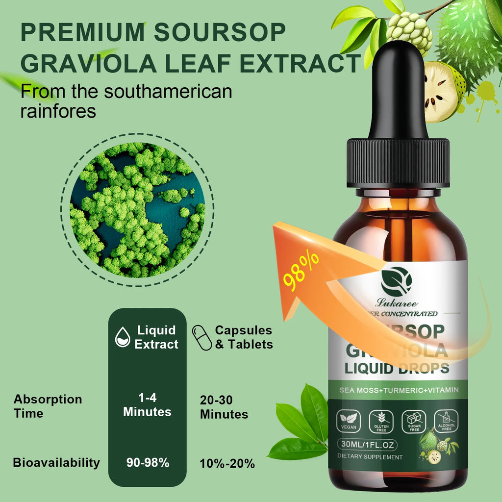30ML Soursop Graviola Extract Drops Support Immunity and Digestion ,Metabolism Health, Detox and Antioxidation Gluten-Free Oasis Select