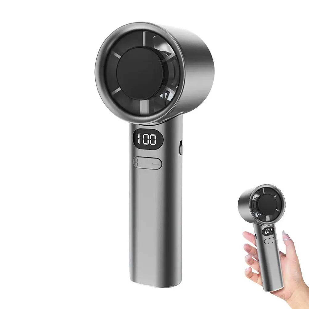 Mini Hand Fan 120 Wind Speed Turbine Fan With LED Display Silent Rechargeable Fan For Outdoor Activities, Travel, Beach Oasis Select Gray
