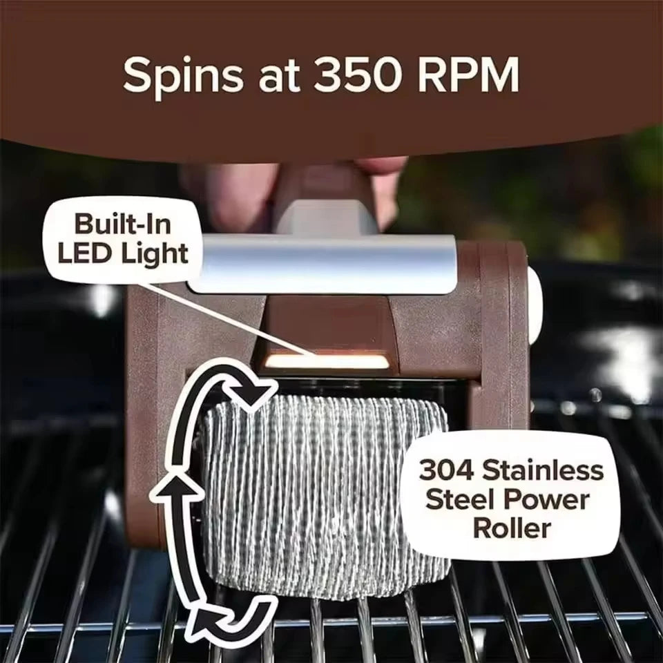 Electric Roller Grill Brush with Replaceable Brush Head Stainless Steel Grill Cleaner Rechargeable Barbecue Cleaner Tools Oasis Select