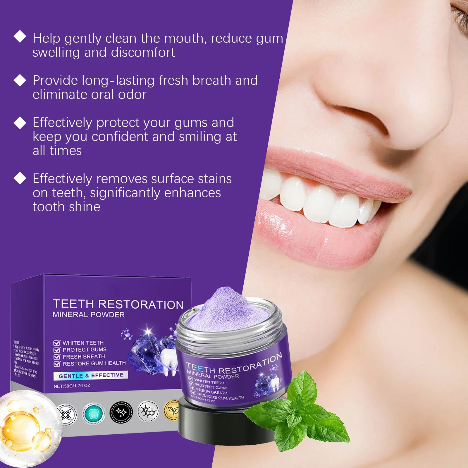 Purple Cleaning Tooth Powder Reduce Gum Discomfort Decompose Dental Plaque Preventing Tooth Decay Fresh Breath Oral Care Powder Oasis Select