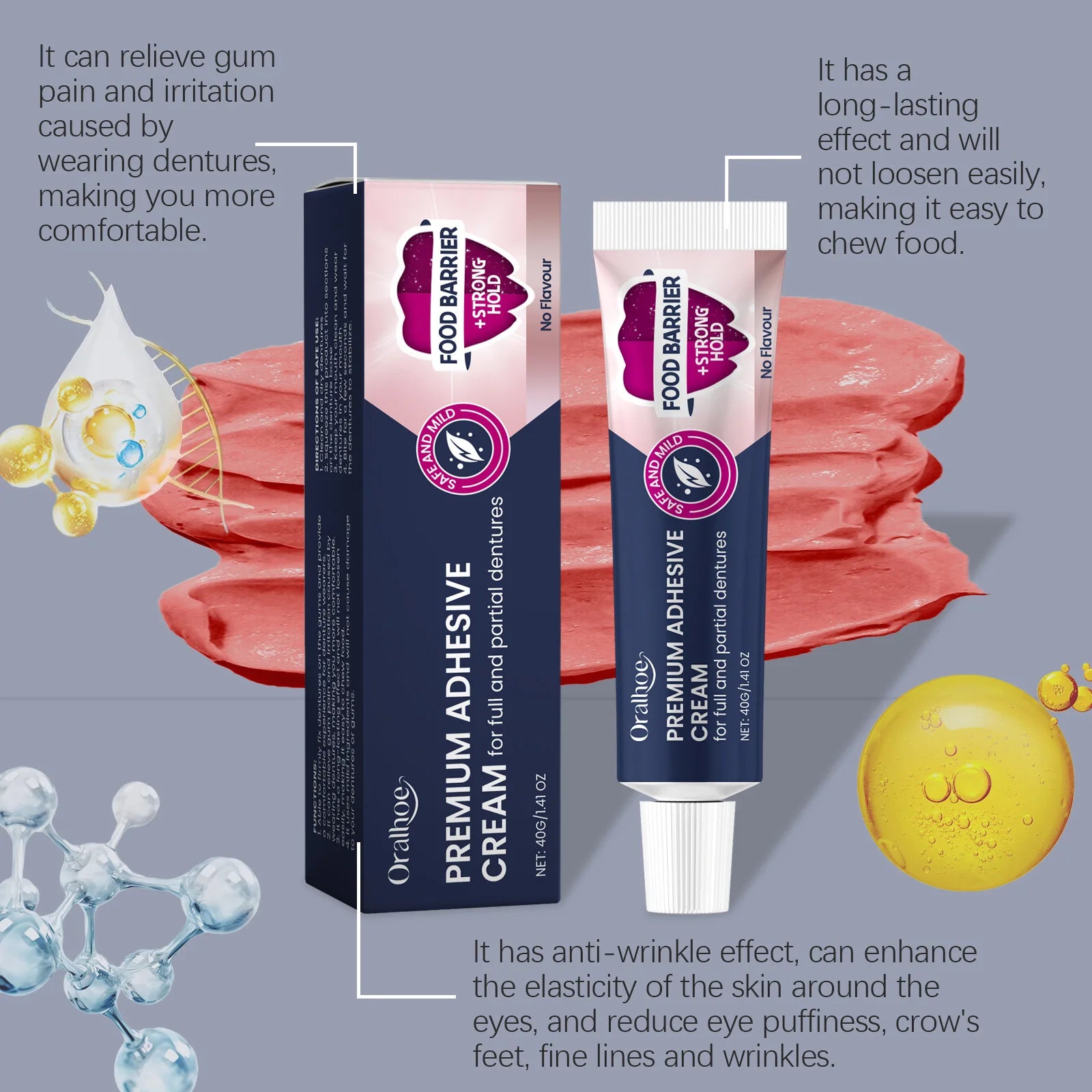 Oralhoe Denture Adhesive Cream – Long-Lasting Secure Hold Denture Adhesive Cream Oasis Select