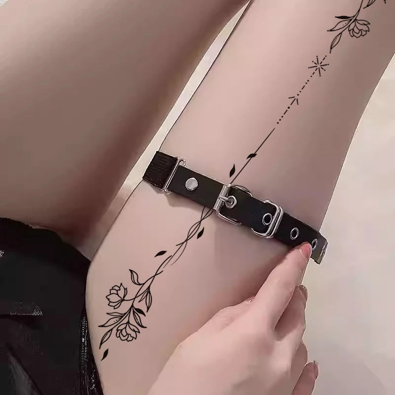 Floral and vine-themed leg tattoo stickers, trendy and sexy, temporary and realistic, waterproof and sweatproof for calves. Oasis Select
