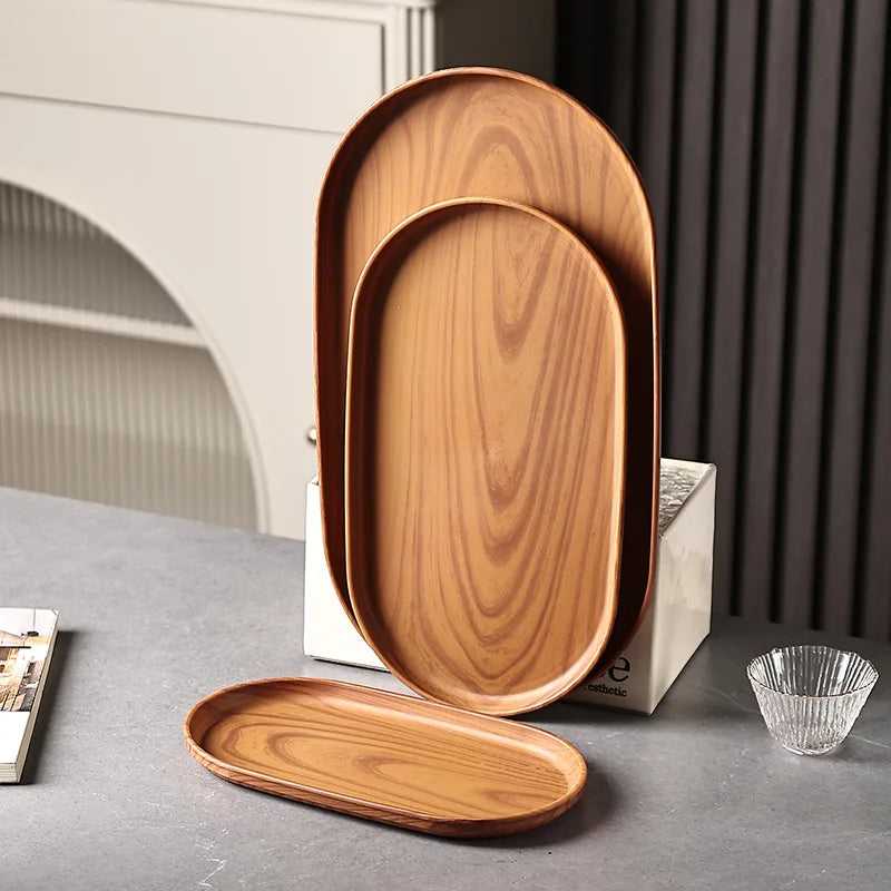 3pcs Large Tray Set, Snack Plate, Tea Cup Plate, Faux Wood Grain and Modern Style Design, Stackable, Reusable Plastic Trays Oasis Select