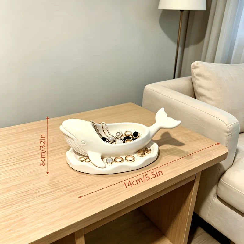 White Whale Shaped Jewelry Tray Wave Base Trinket Dish for Earrings Necklaces Cute Vanity Entryway Decor Storage Holder Oasis Select white
