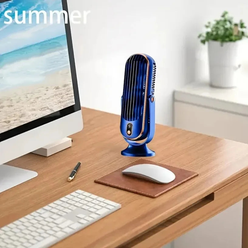 Dual Motor Ice Fan USB Desk 5-Speed LED Display 360° Cooling Large Battery Quiet Portable for Office Home Travel Oasis Select