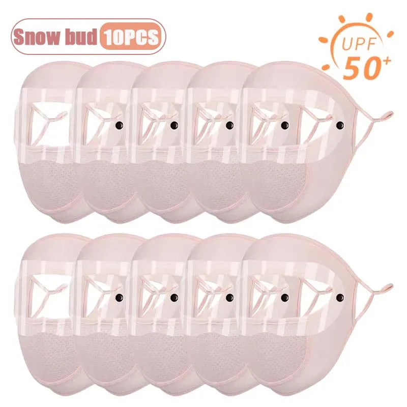 Dustproof Face Mask with Breathing Hole and Goggles Cycling Sun Protection Full Face Cover Ear Loop UV Shield for Outdoor Sports Oasis Select Snow bud-10PCS