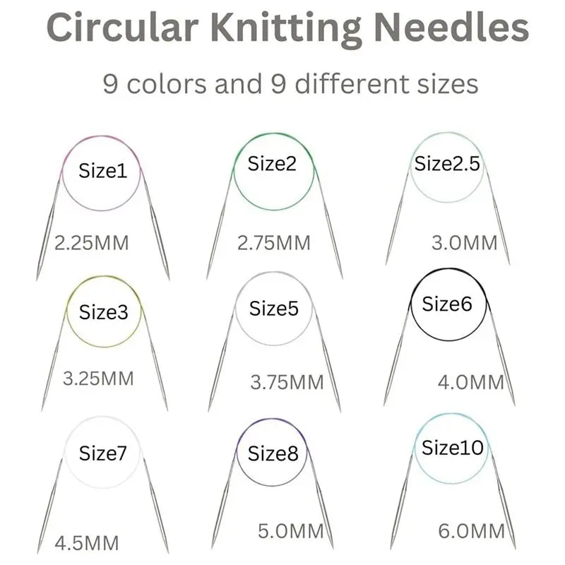LIKE WISH 9Pcs Circular Knitting Needles Set, 40-Inch (100Cm) Stainless Steel Knitting Needles, 9 Sizes For Beginners, Knitters Oasis Select