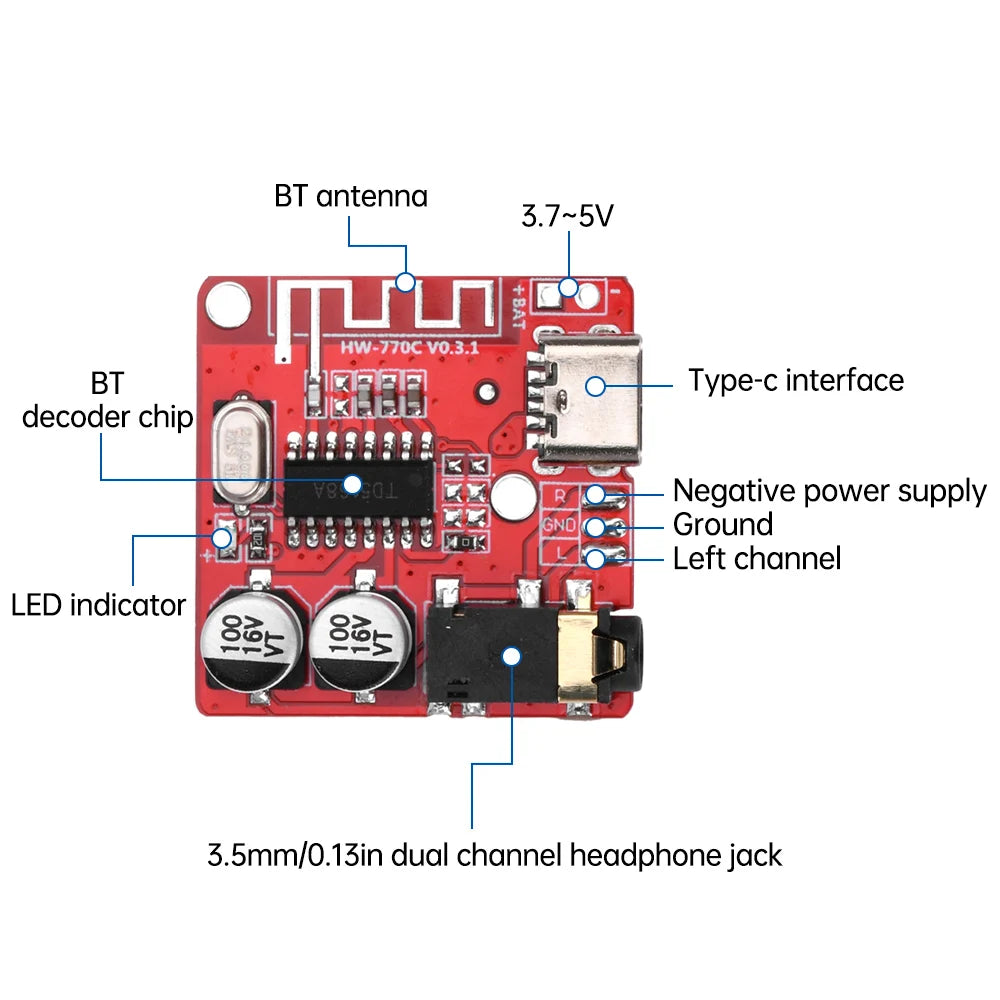 3W Bluetooth 5.1 Audio Receiver Board MP3 Lossless Decoder Board Wireless Stereo Speaker Amplifier Music Receiver Module 3.7-5V Oasis Select