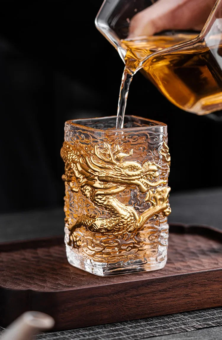 Personalized Creative Glass Tea Cup Golden Dragon Cup Heat-resistant Glass Master Single Cup Oasis Select