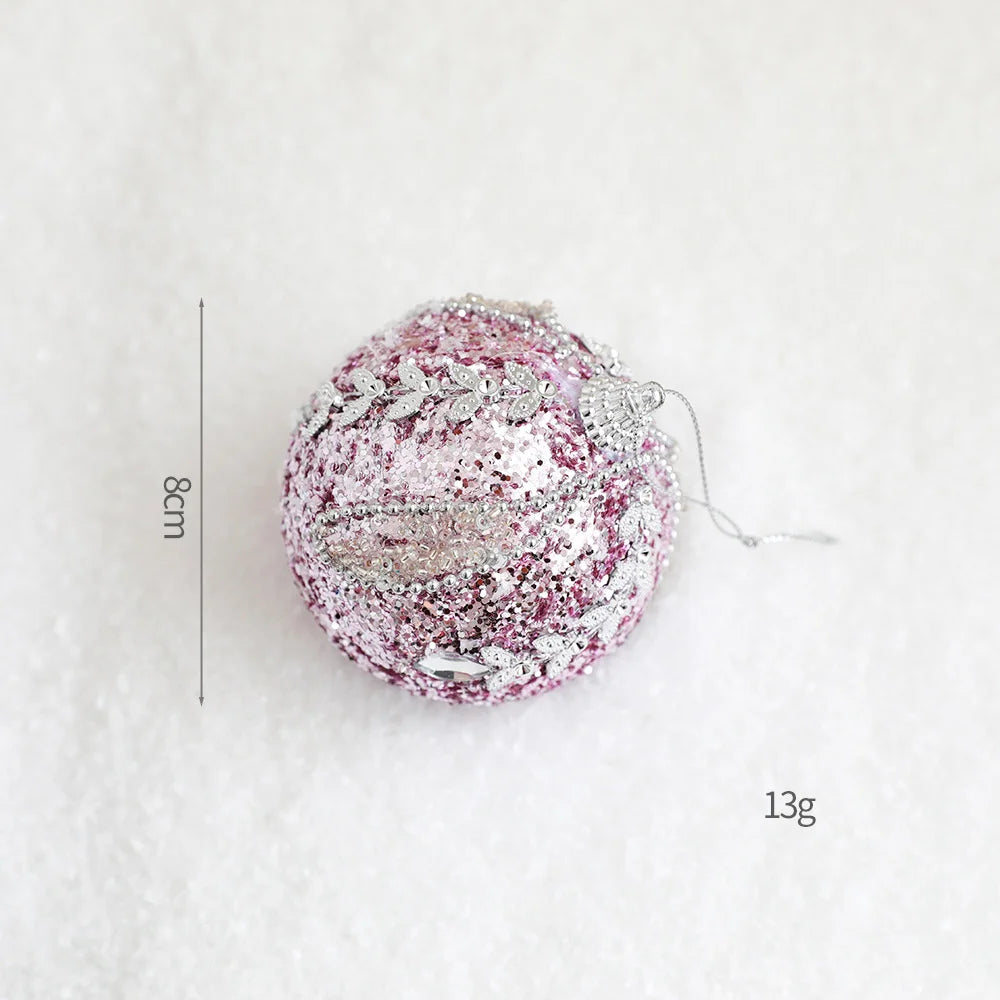Christmas Tree Ornaments Pink Foam Ball Bow Tree Top Star Xmas Tree Hangings Pendant Party Decorations Supplies 2025 New Year Oasis Select Ball 4