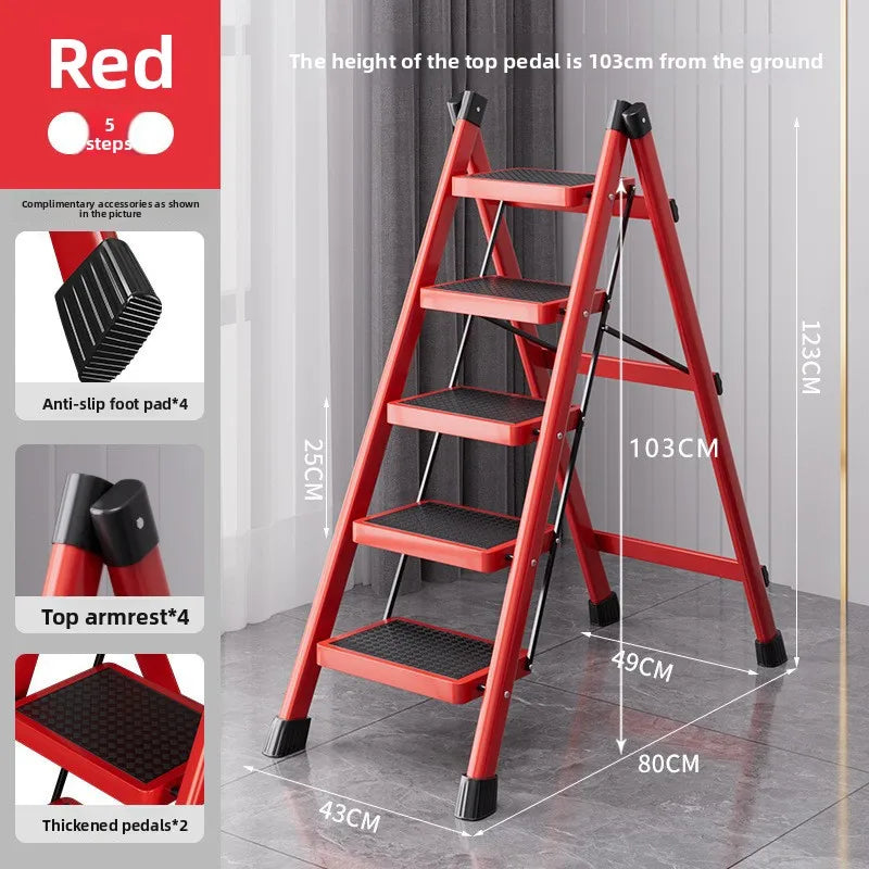 Herringbone Ladder Household Ladder Folding Telescopic Multifunctional Indoor Stairs Thickened Climbing Ladder Escalator Oasis Select A-Red-5