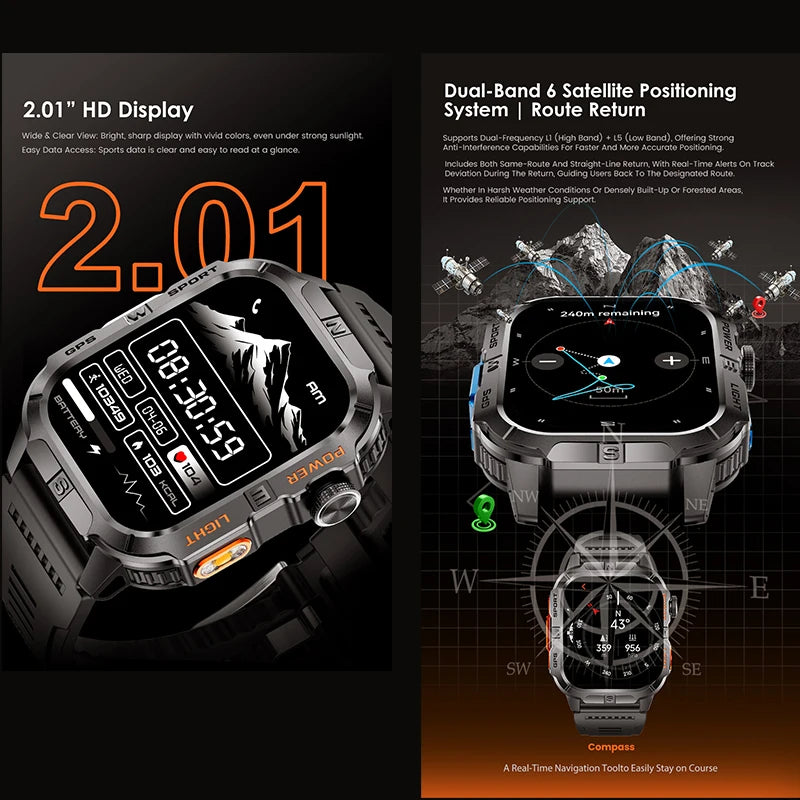 yaocx GTH3 Smart Watch 2.01" HD, BT Call, IP68, 100+ Sports