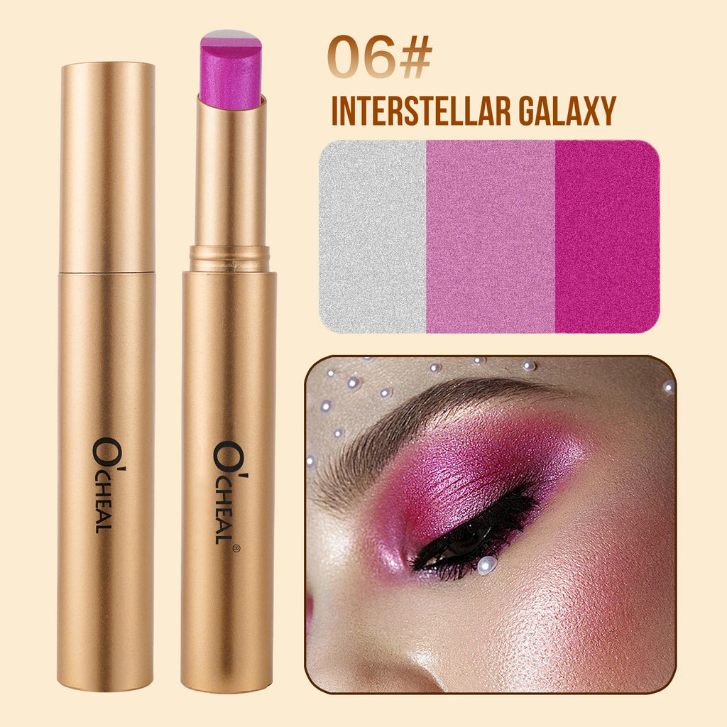 O'CHEAL 3-Color Gradient Glitter Eye Shadow Stick – Waterproof Eye Shadow Stick Oasis Select 06 3.5g