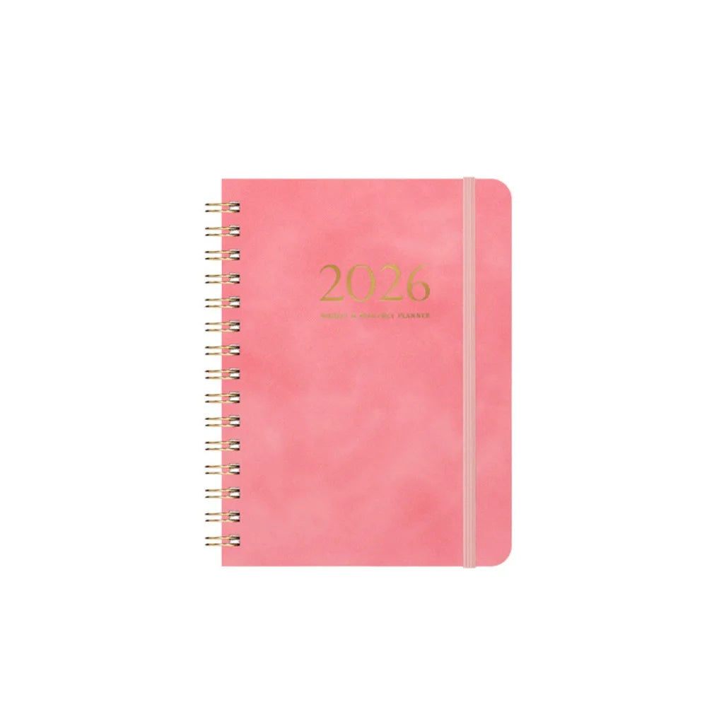 A5 2026 Weekly Monthly Planner PU Leather Cover Self-fill Coil Schedules Notebooks with Strap Calendar Daily Planner Notepad Oasis Select Pink