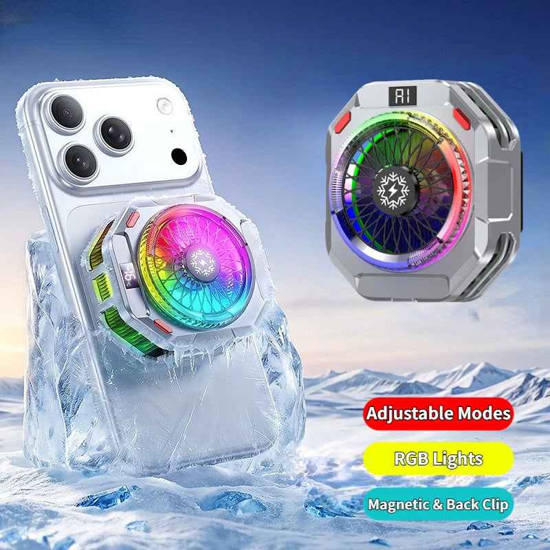 Semiconductor Phone Cooler, 2-in-1 Magnetic Back Clip Radiator, AI Smart Temperature Control, with RGB Lights & Adjustable Modle Oasis Select
