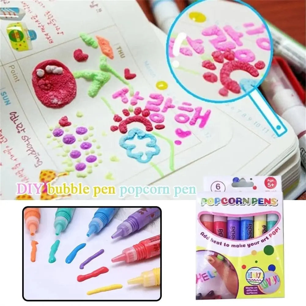 3D Magic Popcorn Pens Puffy Paint Bubble Pen For Greeting Birthday Cards Kids Children 3D Art Pens Kids Gifts School Stationery Oasis Select