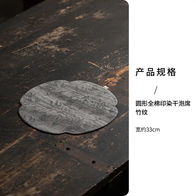 Chinese Round Tea Mat Zen Fabric Table Dry Tea Mat Kung Fu Tea Cup Accessories Waterproof Tea Mat Oasis Select Mat - Bamboo Pattern Gray