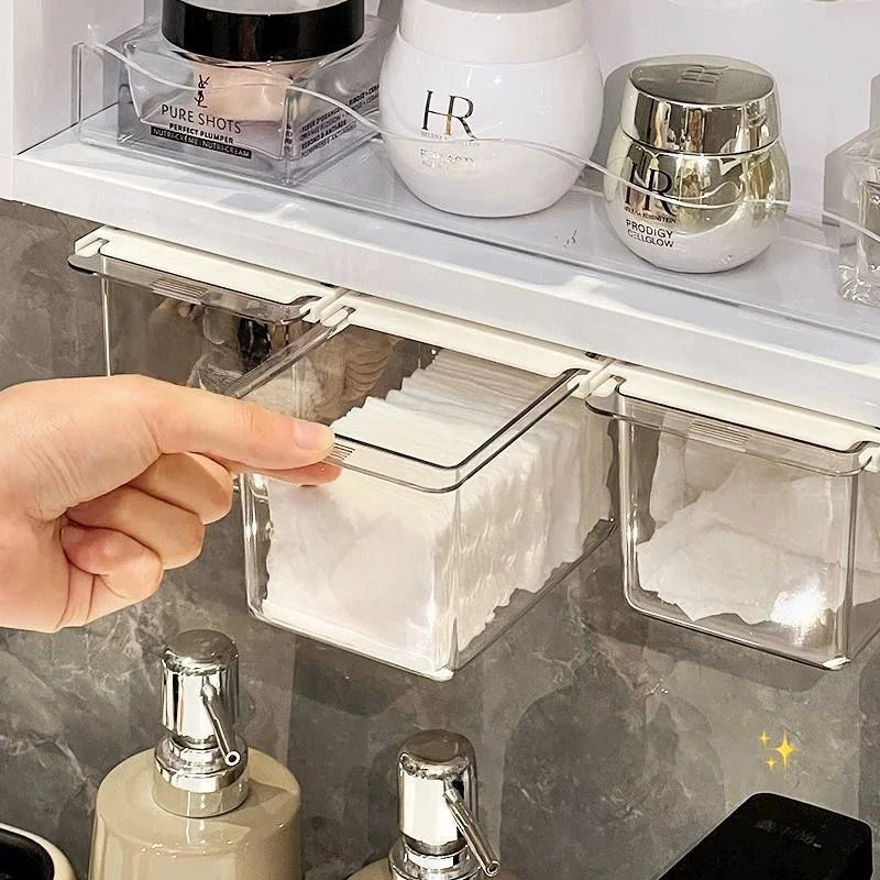 Transparent Bathroom Cotton Stick Makeup Cotton Bathroom Pull-Out Storage Drawer Style Storage Box Under The Mirror Cabinet Oasis Select