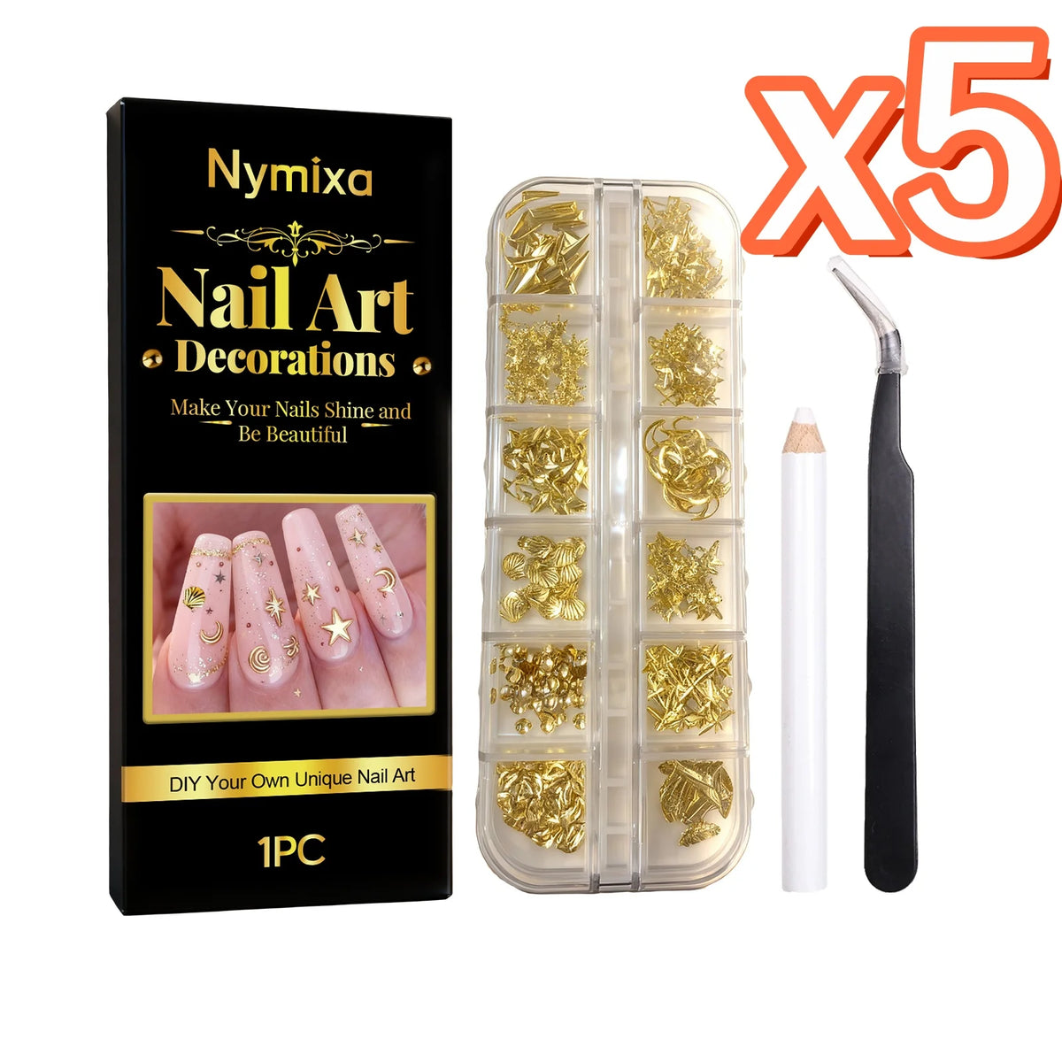 Nymixa DIY Nail Art Kit – 12 Color Pens & Glitter Decorations Nail Art Kit Oasis Select Decorations Kit x 5