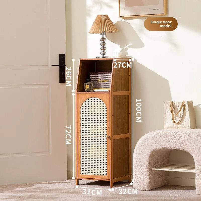 Solid wood shoe cabinet grid reticulated breathable household entrance entrance door door shoe cabinet storage entrance cabinet Oasis Select Brown-Single Door