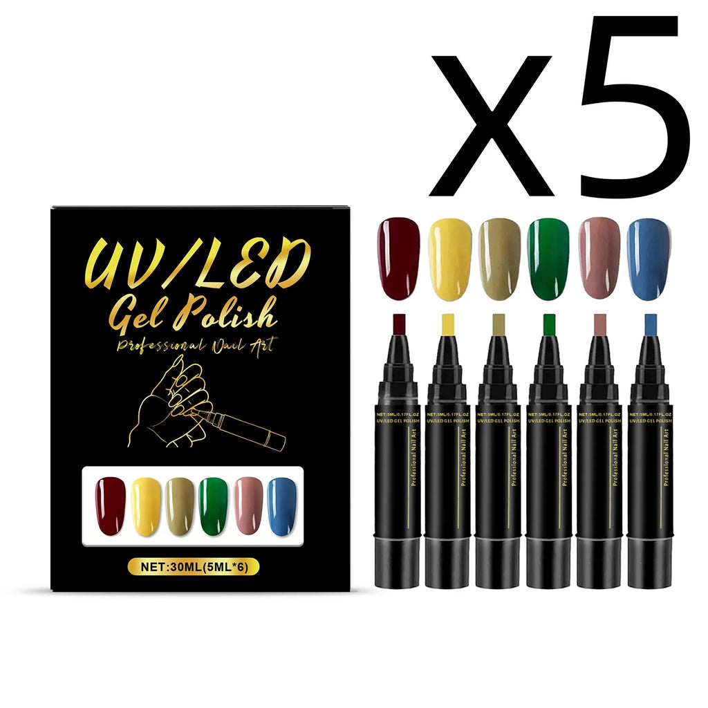 6-Color Nail Art Pen Set – Quick Dry DIY Gel Polish Pens Nail Art Pen Set Oasis Select 6pcs Boxed X 5PCS