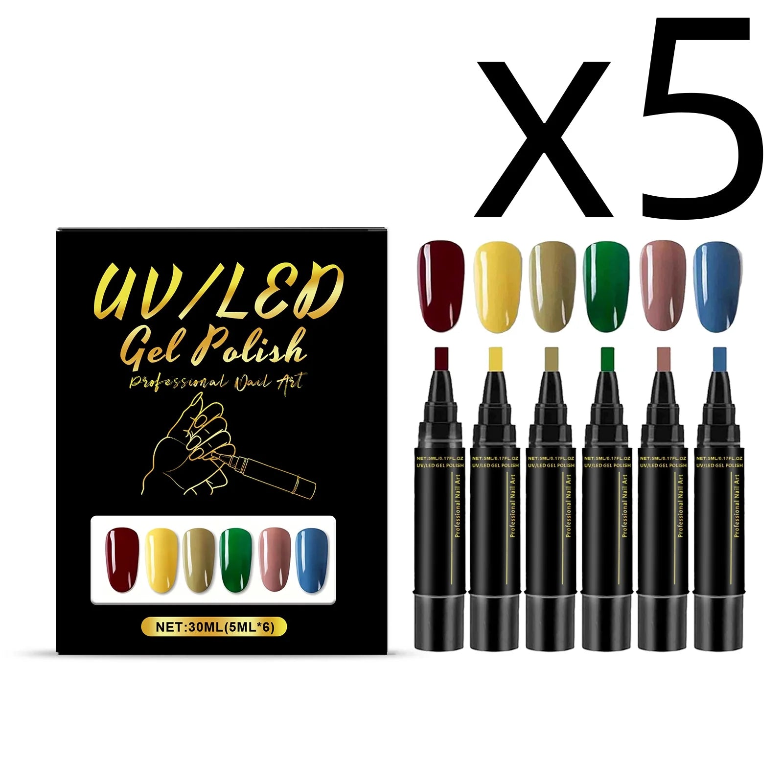 6-Color Nail Art Pen Set – Quick Dry DIY Gel Polish Pens Nail Art Pen Set Oasis Select 6pcs Boxed X 5PCS