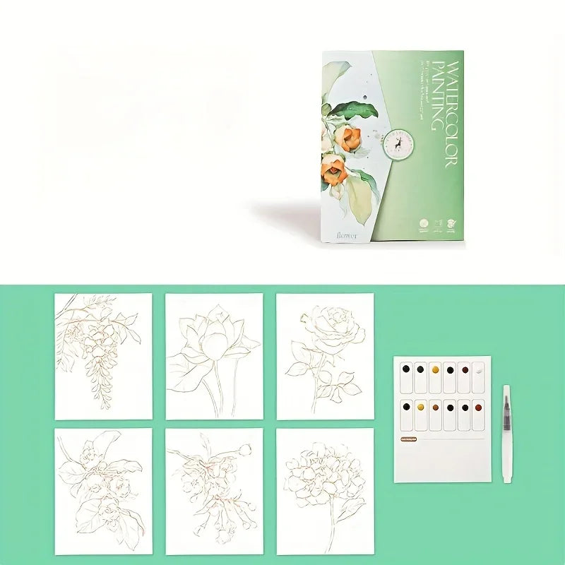 4 Styles Creative Watercolor Painting Sets, Including Watercolor Paper, Dipping Pen, Art Painting, and Coloring Pigments Oasis Select light green