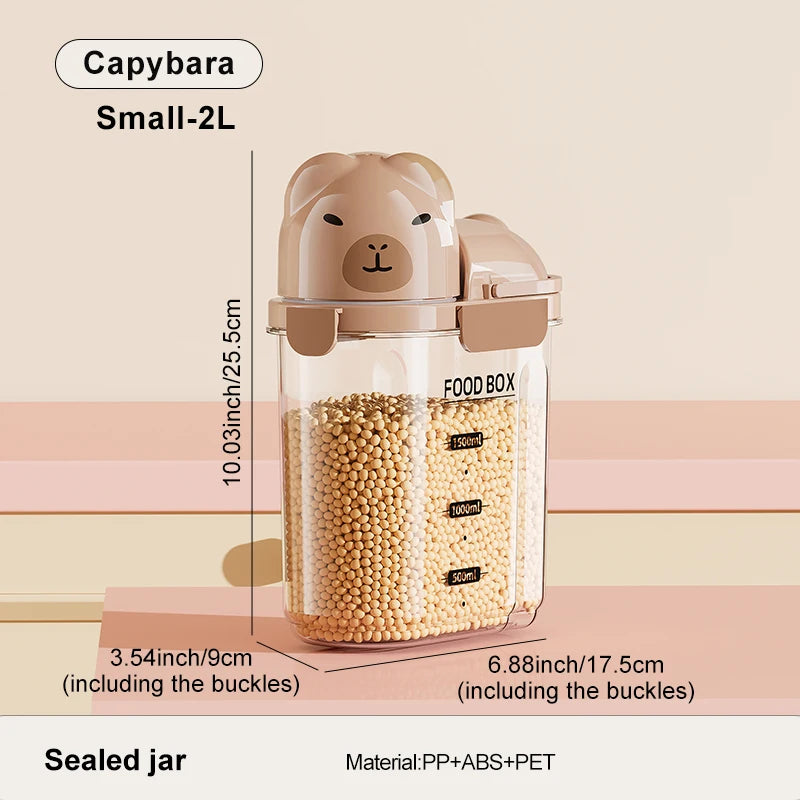 Cartoon-themed airtight storage jars, household dustproof containers, grain storage boxes, large-capacity plastic jars for coffe Oasis Select Capybara 2L