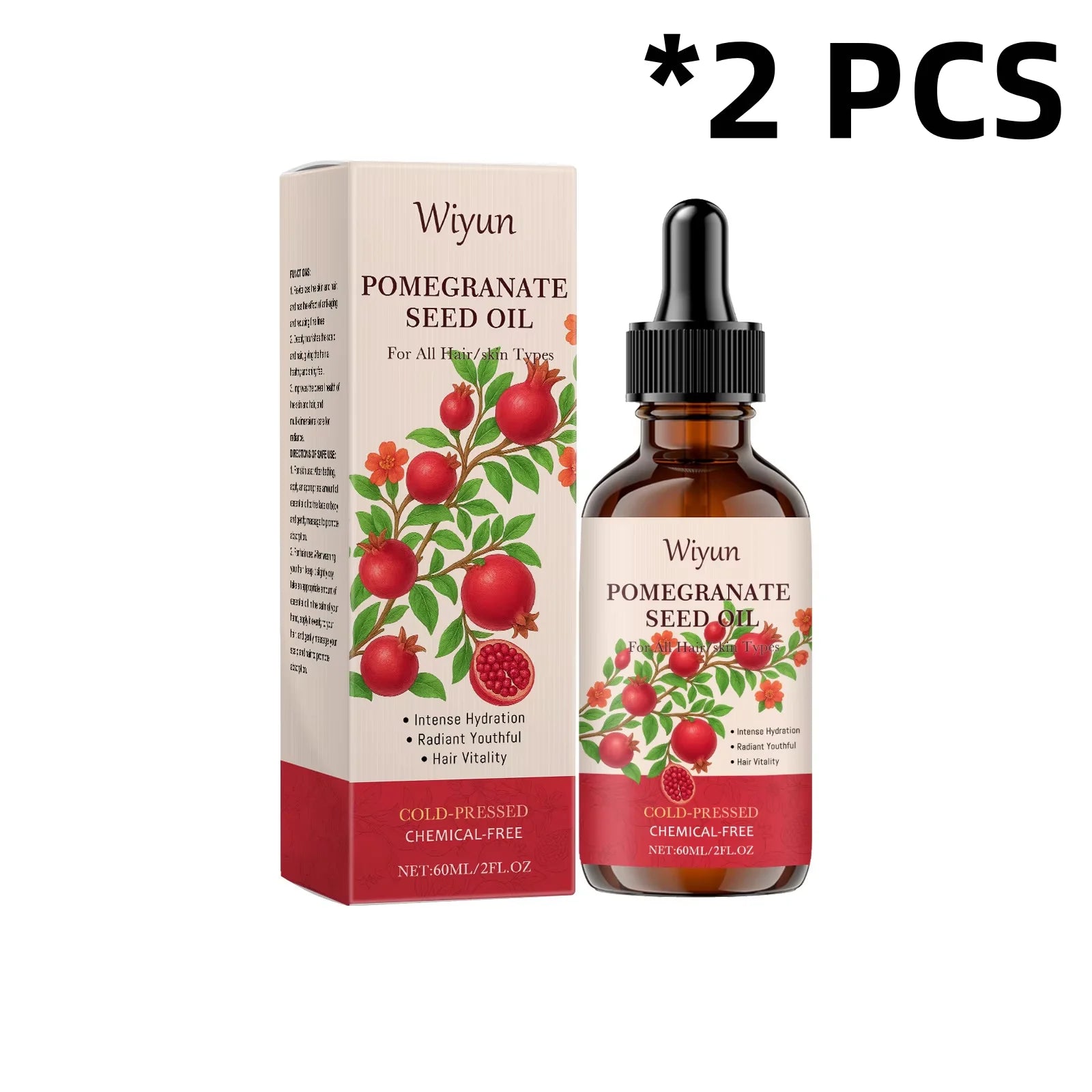 WIYUN Pomegranate Seed Body Nourish Oil Deep Hydrate Firm Skin Improve Roughness Lasting Fragrance Skin Moisturize Essential Oil Oasis Select 60ml Boxed X2 PCS