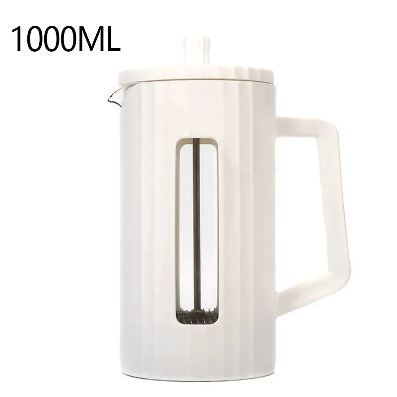 1000ML/ 600ML French Press Coffee Maker High Borosilicate Glass House Coffee Brewer Milk Foam Frother Barista Tea Maker Oasis Select white 1000ml