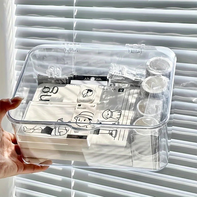 Acrylic Clear Storage Organizer Box - Clamshell Design for Home, Office Essentials with Multi-Purpose Stationery Organizers Oasis Select