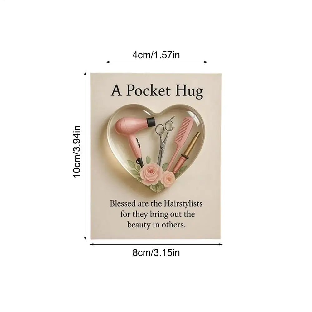 Christmas Hug 2D Heart Shaped Hairdresser Home Decor Appreciation Inspirational Pocket Card for Men Barber Hair Stylist Birthday Oasis Select Style B