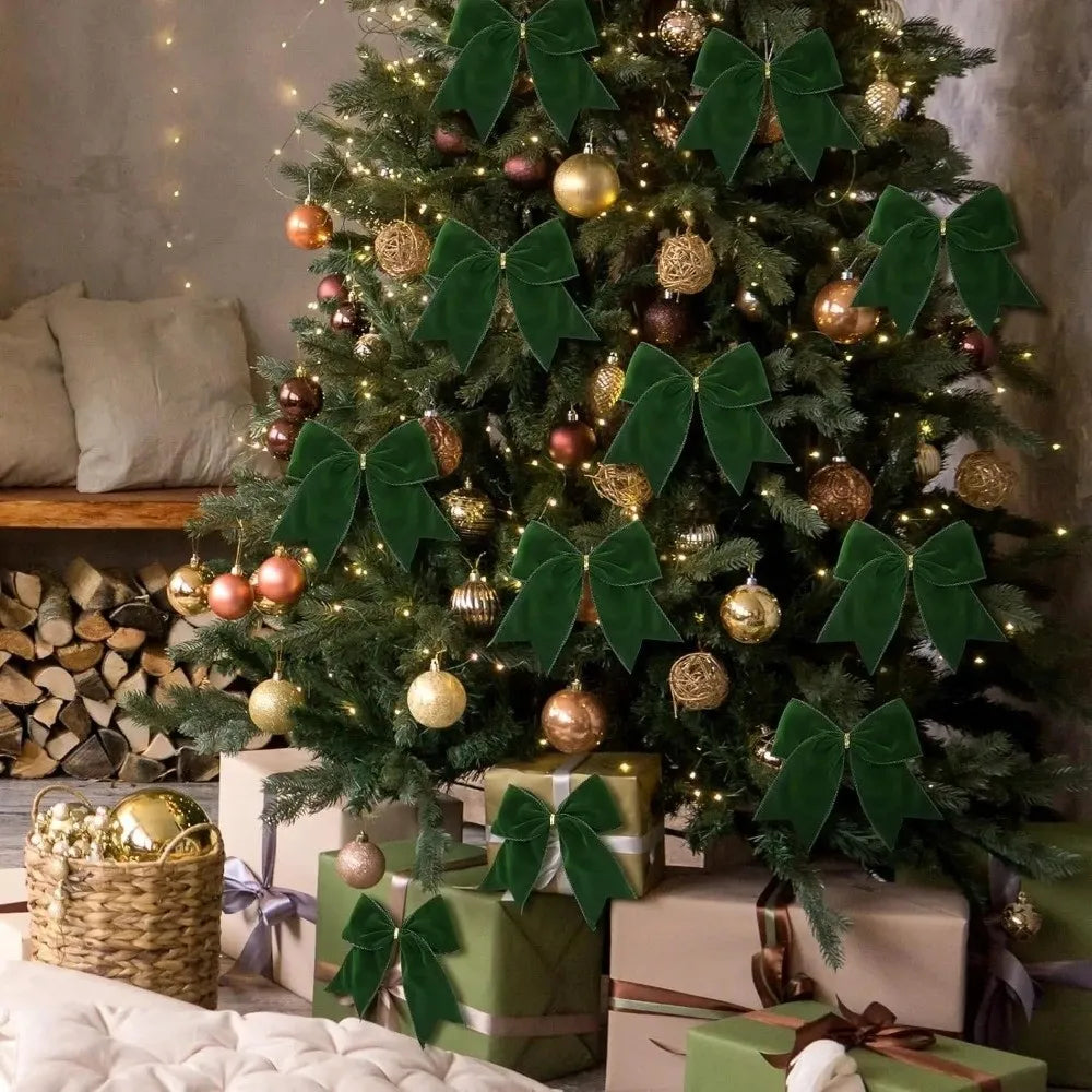 4-Pack Velvet Christmas Tree Bows – DIY Wreath Ribbon Décor