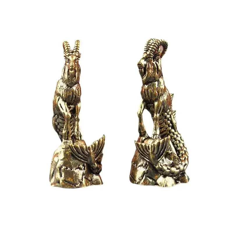 Capricorn Brass Statue Goat Body Fish Tail Zodiac Sign Figurine For Home Office Decor Luck Ornament Oasis Select Copper