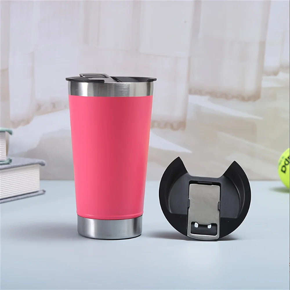 8pcs lusella Tumbler 16oz Stainless Steel Beer Mug, Double Wall Vacuum Insulated Tumbler, Cup Lid with Bottle Opener, Keeps Oasis Select Red