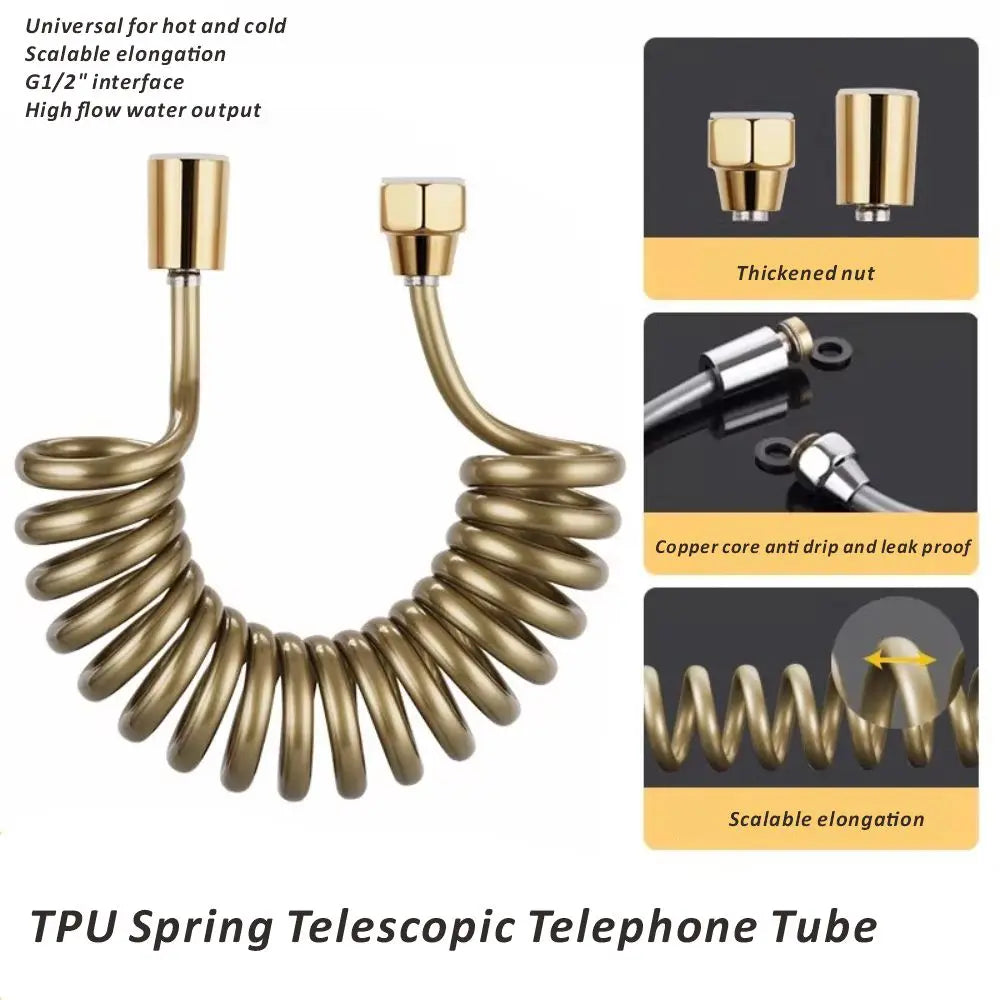 New 1.5/2/3/5M Gold Spring Flexible Retractable Hose For Shower Head Toilet Bidet Shower Water Pipe Water Plumbing Toilet Hose Oasis Select