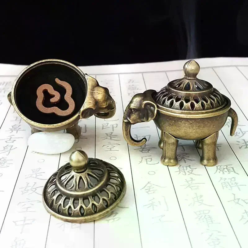 Elephant Lucky Incense Burner Metal Lotus Incense Burner Bowl Incense Holder With Handle Yoga Meditation Home Decor AncientStyle Oasis Select